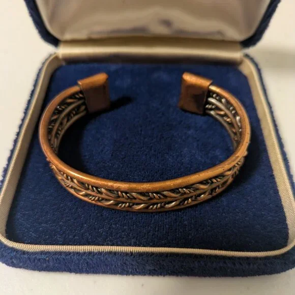 Copper Braided Cuff Bracelet Artisan Autumn Spiced Brown Metalwork Adjustable - Picture 2 of 9